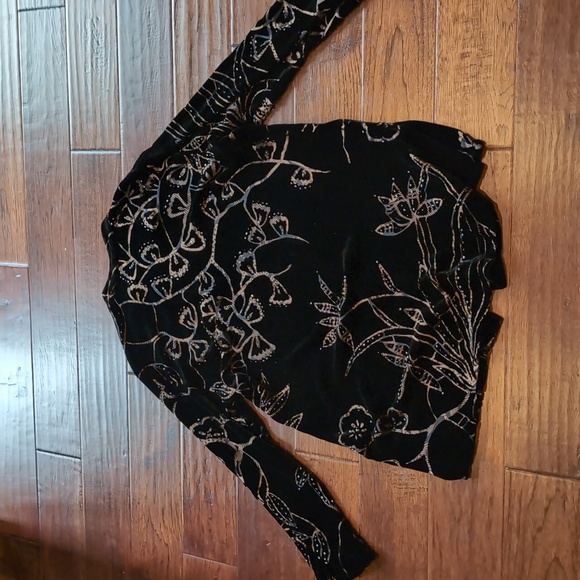 Chico's Beaded burnout velvet bamboo button-down shirt with Mandarin collar - Picture 8 of 11